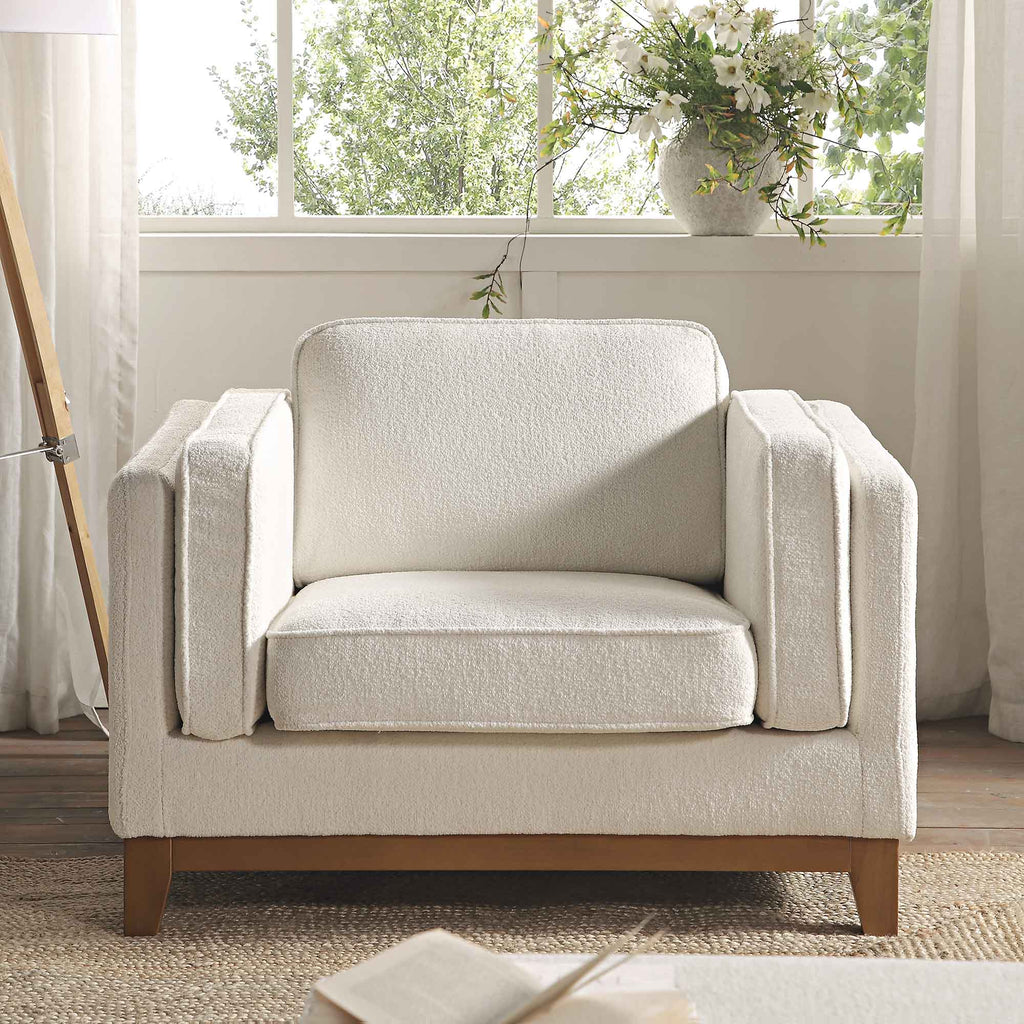 Beige Boucle Fabric Sofa, 1-Seater