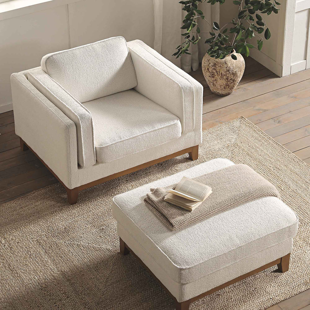 Beige Boucle Fabric Sofa, 1-Seater