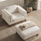 Beige Boucle Fabric Sofa, 1-Seater