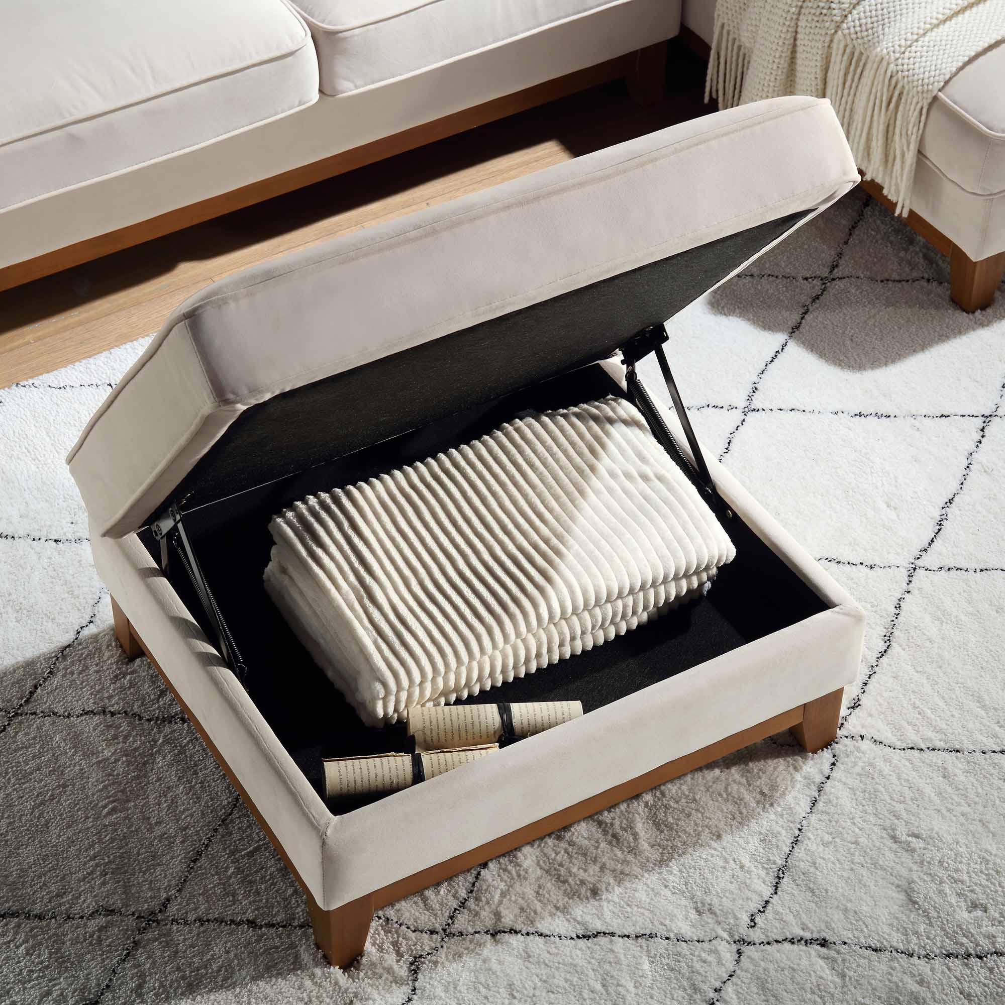 Champagne Velvet Storage Footstool