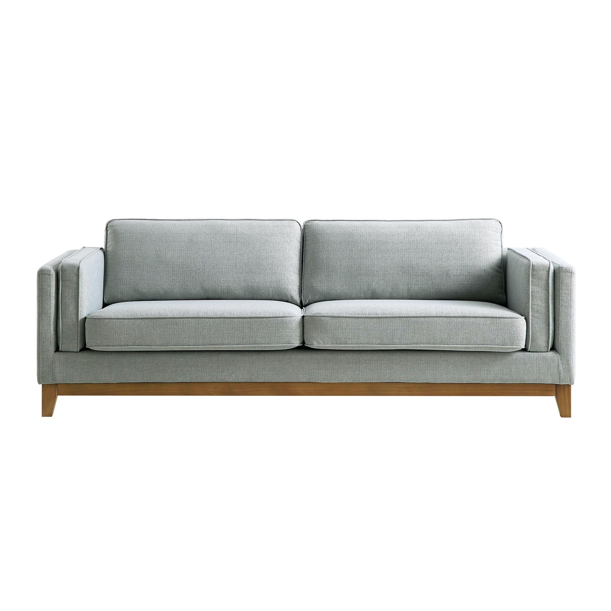 82.3" Wide Sage Chenille 3-Seater Sofa with Track Arms & Solid Wood Base, Modern Retro Design