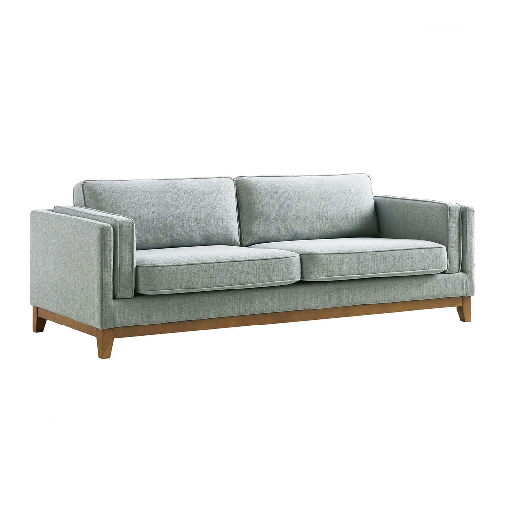82.3" Wide Sage Chenille 3-Seater Sofa with Track Arms & Solid Wood Base, Modern Retro Design