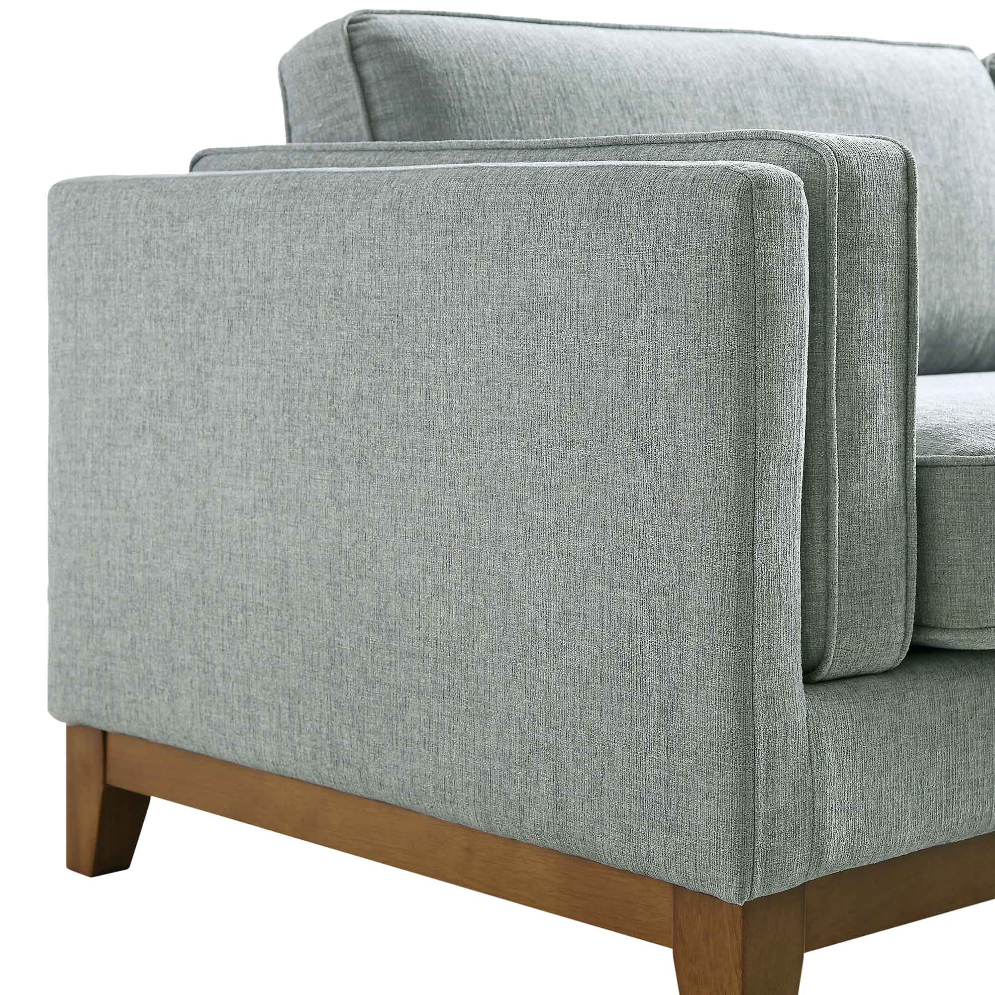 82.3" Wide Sage Chenille 3-Seater Sofa with Track Arms & Solid Wood Base, Modern Retro Design