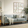 82.3" Wide Sage Chenille 3-Seater Sofa with Track Arms & Solid Wood Base, Modern Retro Design