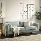 82.3" Wide Sage Chenille 3-Seater Sofa with Track Arms & Solid Wood Base, Modern Retro Design
