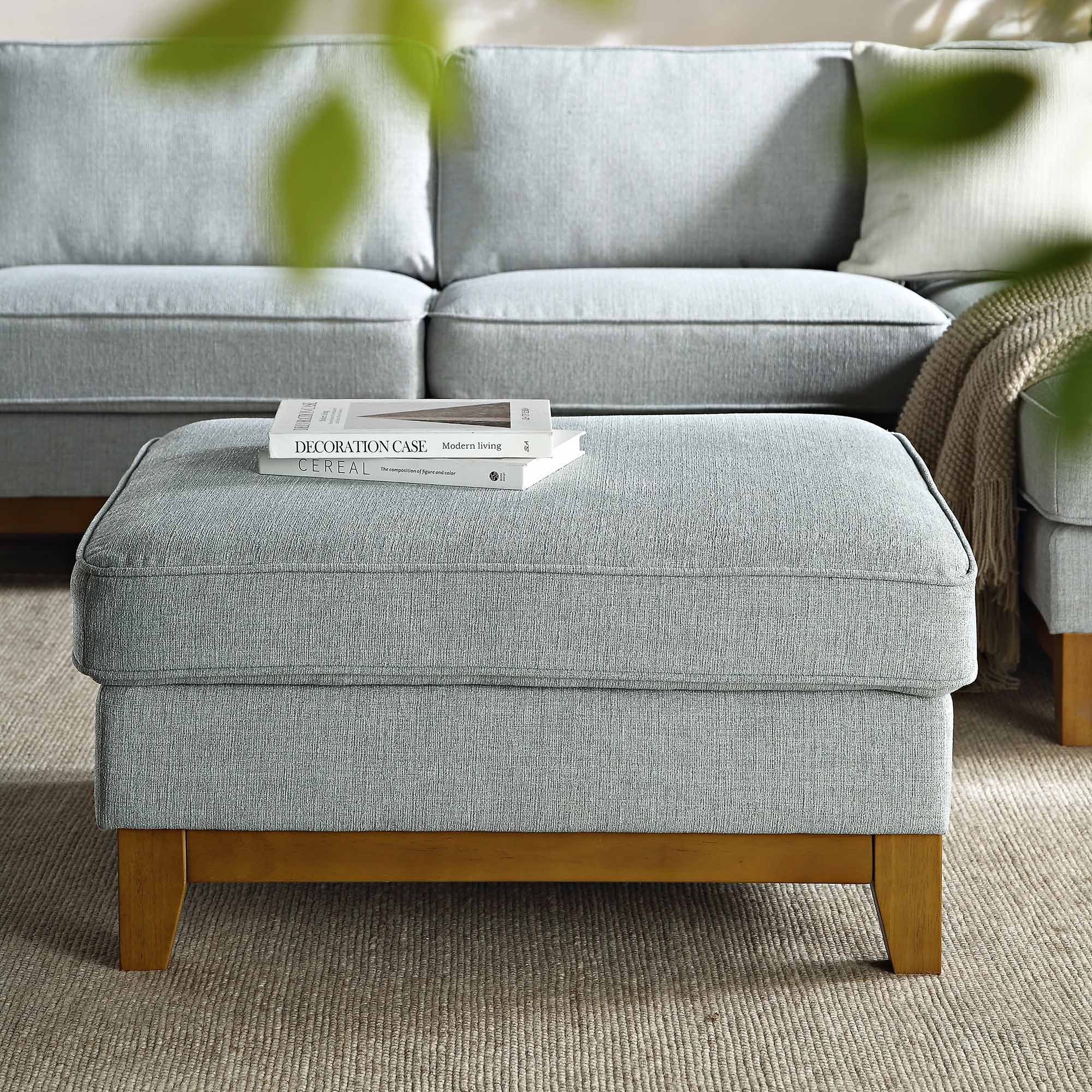 Sage Woven Fabric Storage Footstool