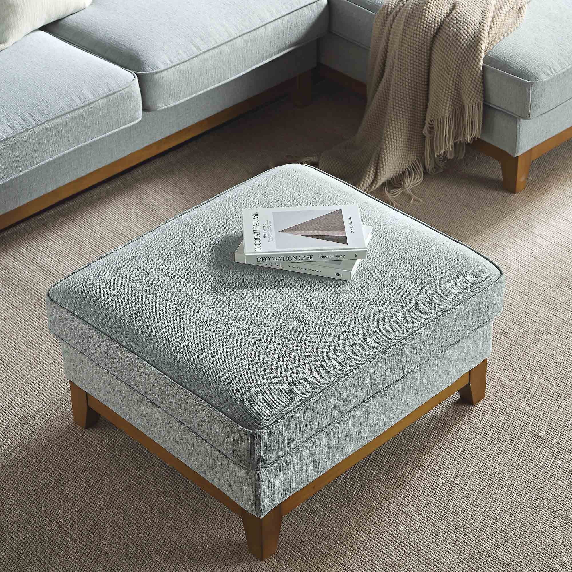 Sage Woven Fabric Storage Footstool