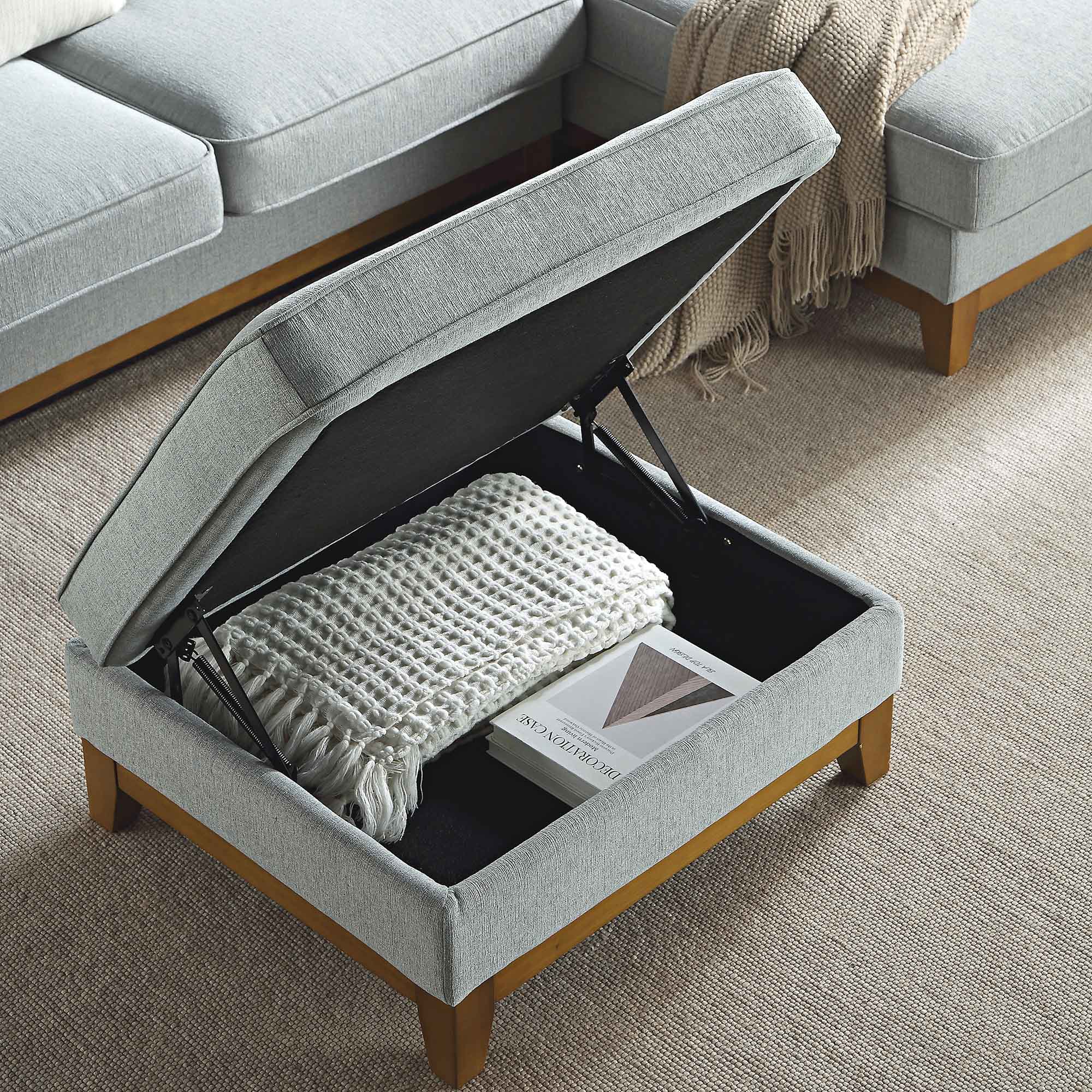 Sage Woven Fabric Storage Footstool