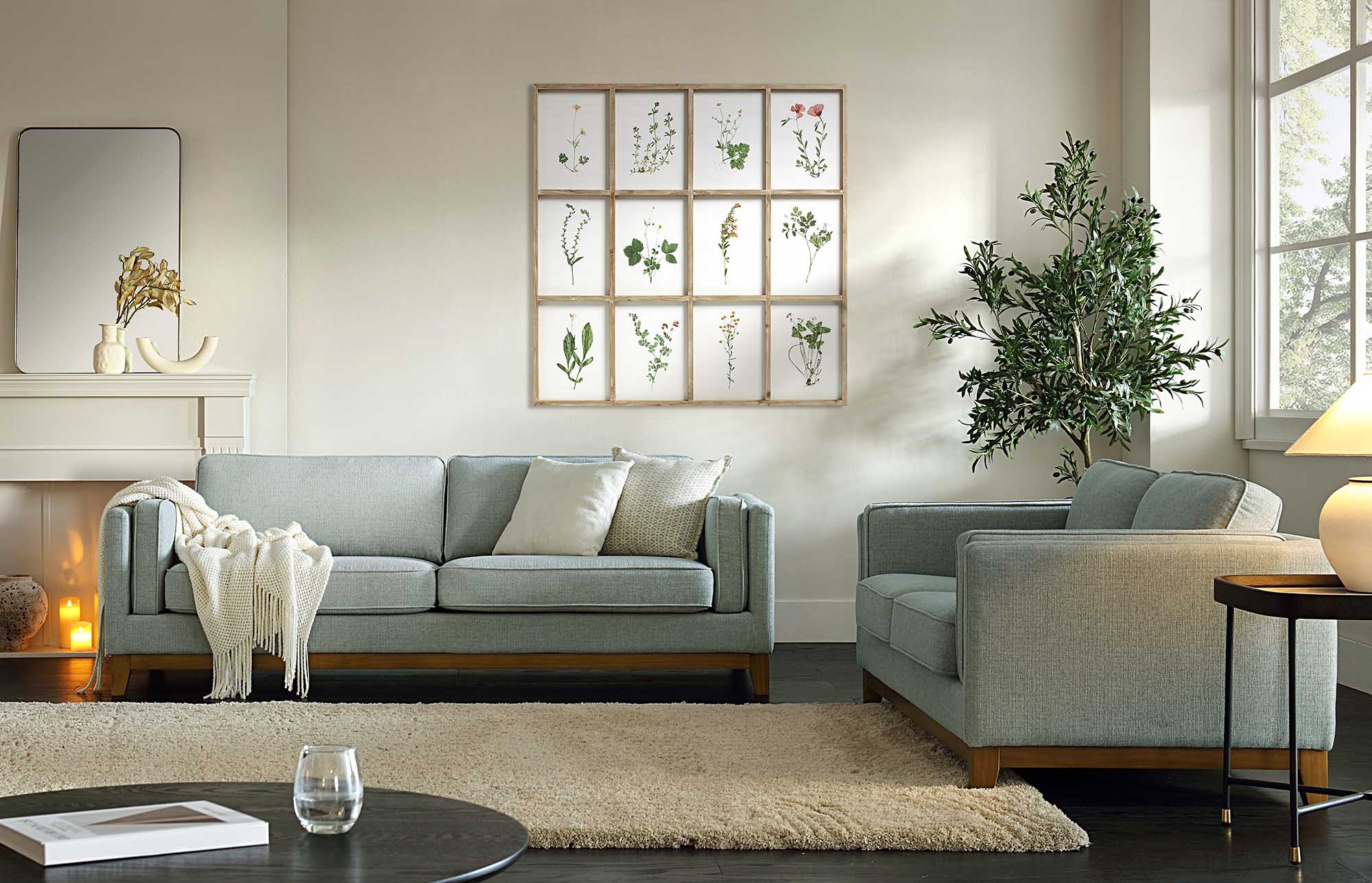 82.3" Wide Sage Chenille 3-Seater Sofa with Track Arms & Solid Wood Base, Modern Retro Design