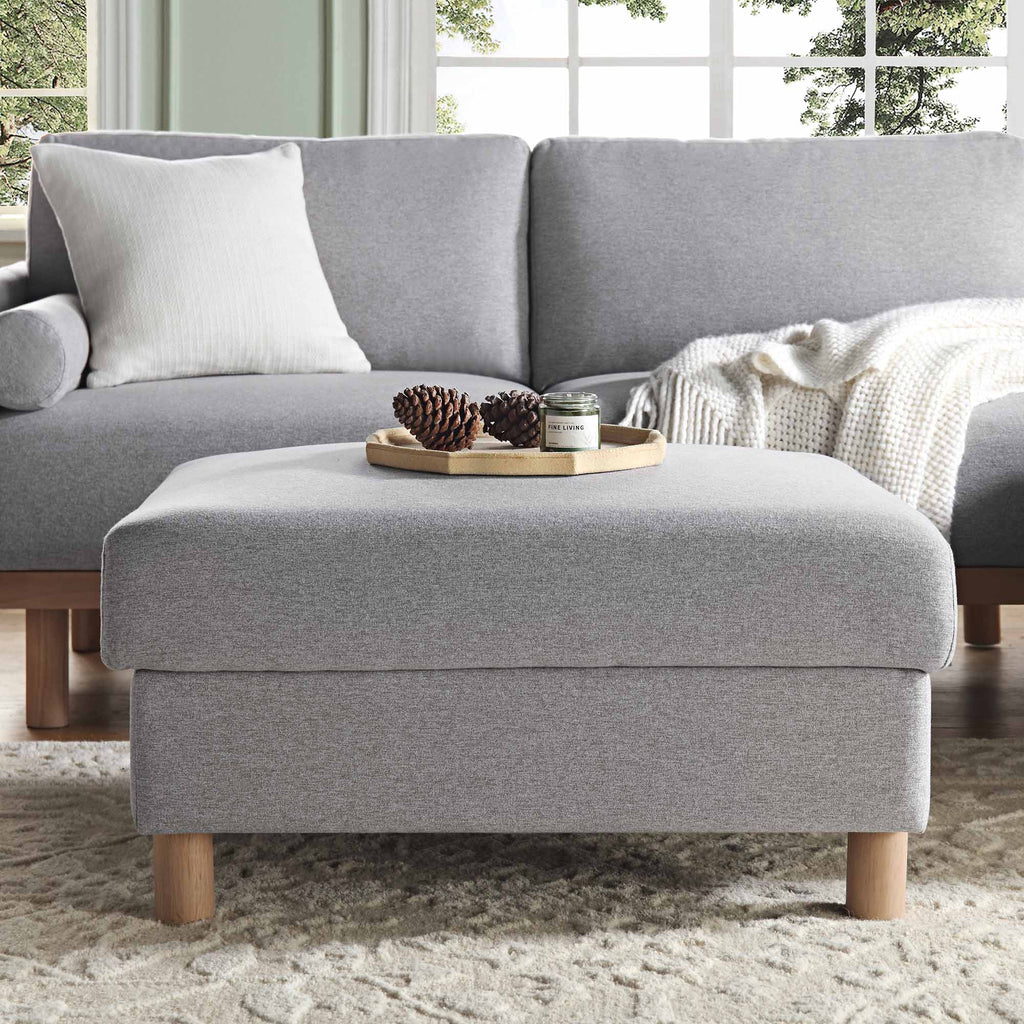 Gray Marl Fabric Storage Ottoman