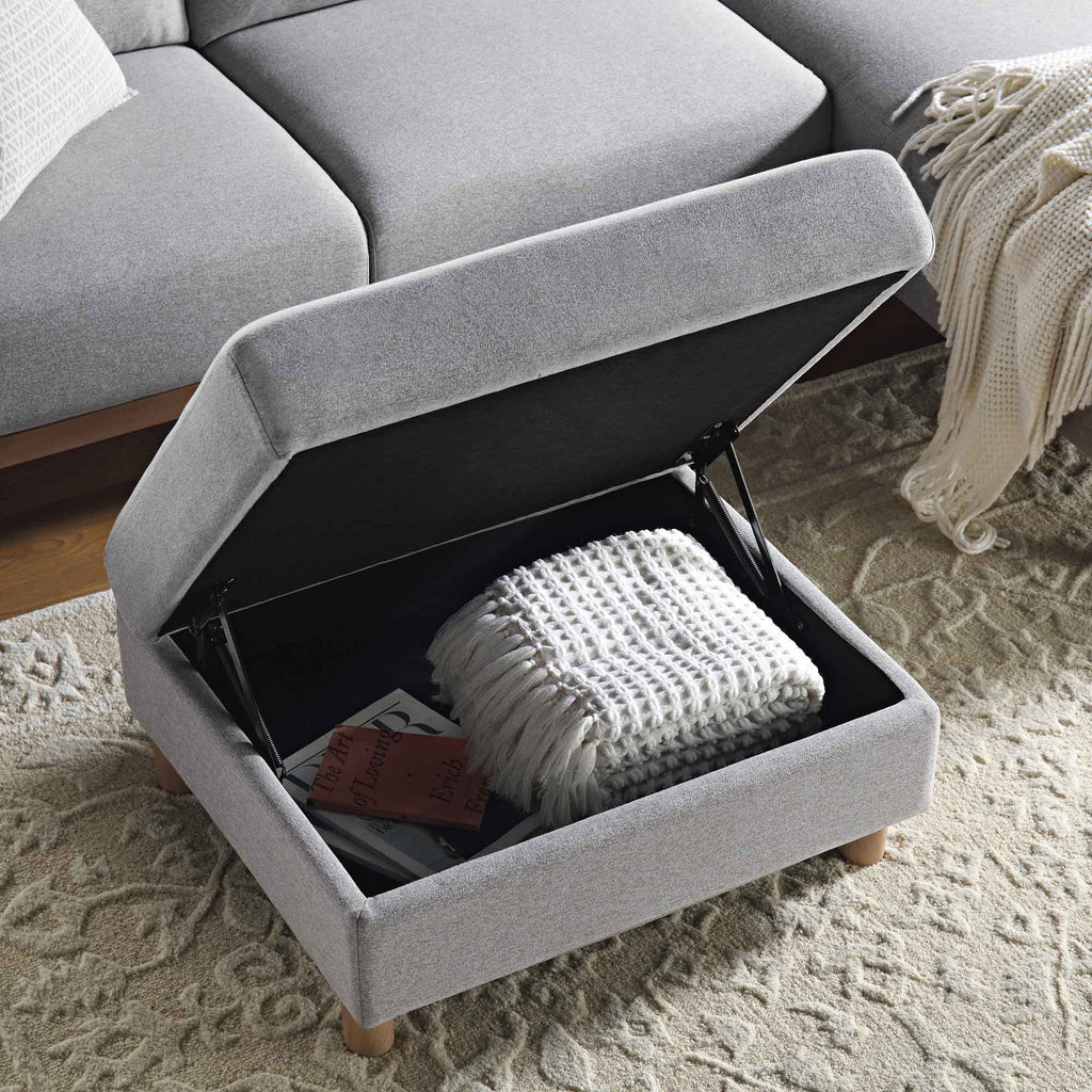 Gray Marl Fabric Storage Ottoman