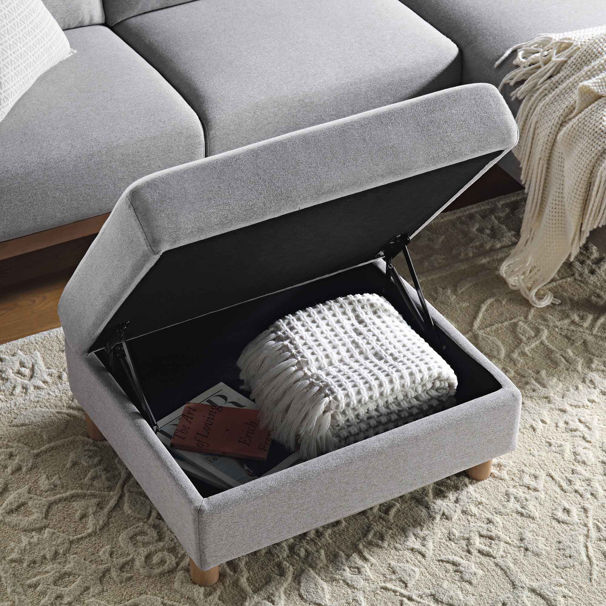 Gray Marl Fabric Storage Ottoman
