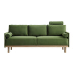 76" Fern Green Velvet 3-Seater Sofa with Adjustable Headrest, Solid Wood Frame & Cylindrical Cushions