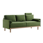 76" Fern Green Velvet 3-Seater Sofa with Adjustable Headrest, Solid Wood Frame & Cylindrical Cushions