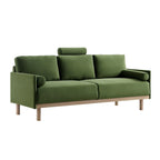 76" Fern Green Velvet 3-Seater Sofa with Adjustable Headrest, Solid Wood Frame & Cylindrical Cushions