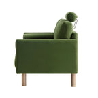 76" Fern Green Velvet 3-Seater Sofa with Adjustable Headrest, Solid Wood Frame & Cylindrical Cushions
