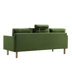 76" Fern Green Velvet 3-Seater Sofa with Adjustable Headrest, Solid Wood Frame & Cylindrical Cushions