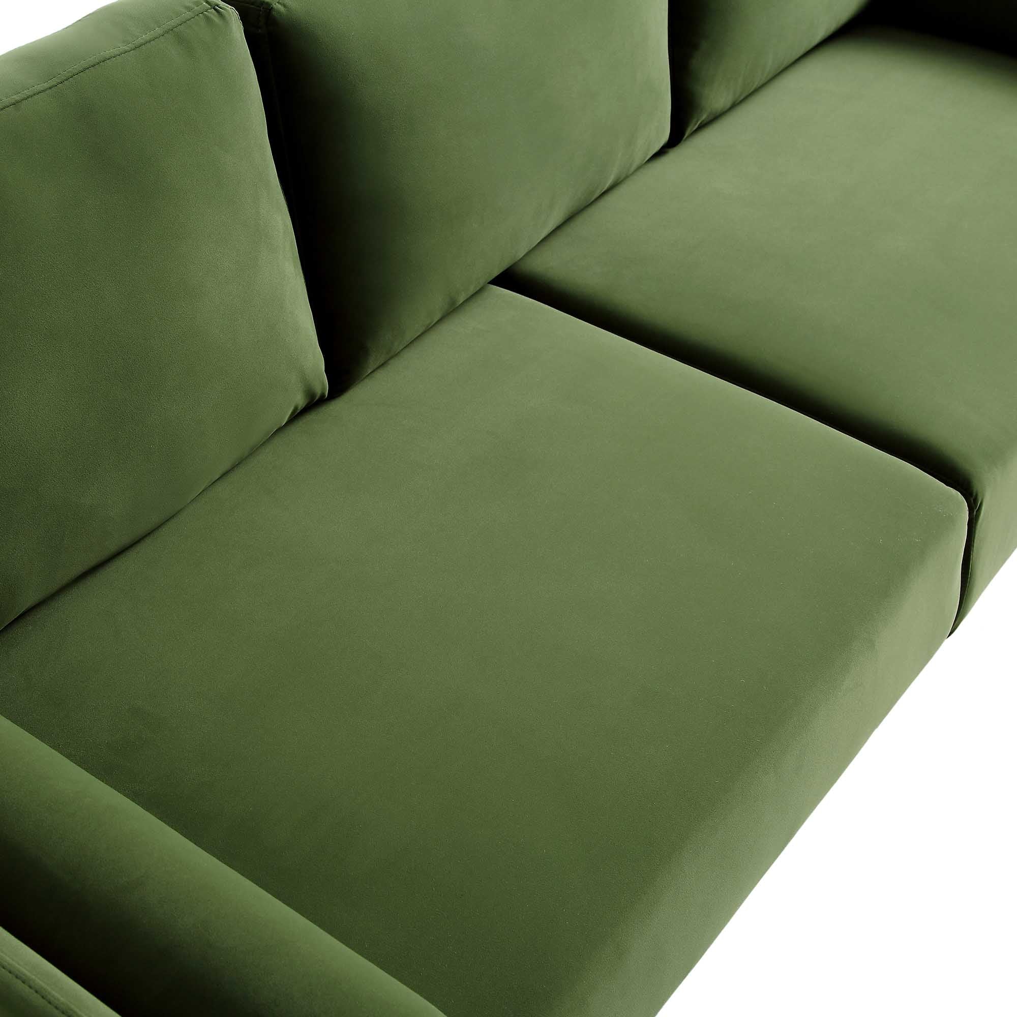 76" Fern Green Velvet 3-Seater Sofa with Adjustable Headrest, Solid Wood Frame & Cylindrical Cushions