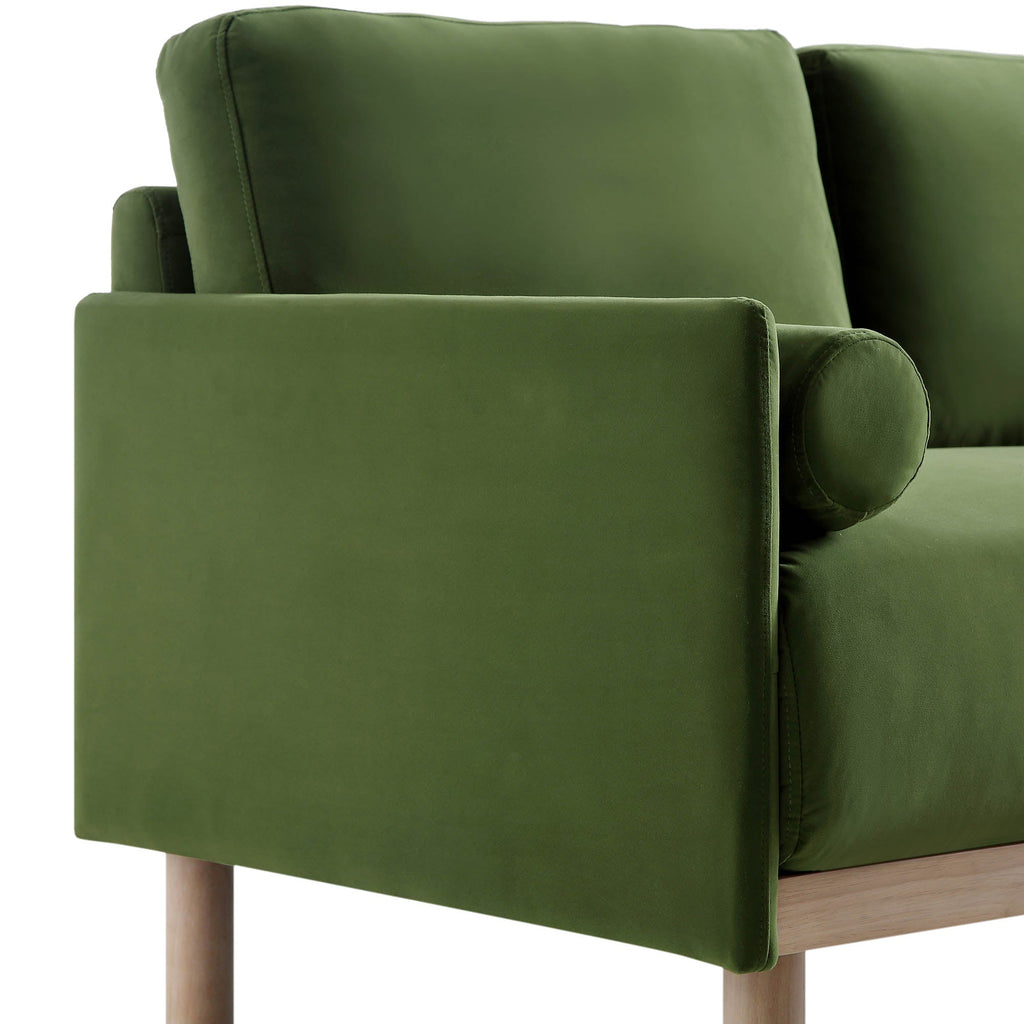 76" Fern Green Velvet 3-Seater Sofa with Adjustable Headrest, Solid Wood Frame & Cylindrical Cushions