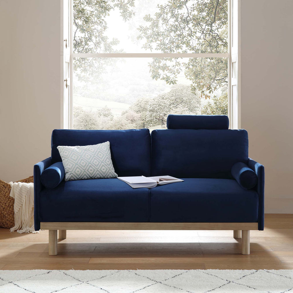 Navy Blue Velvet Sofa, 2-Seater