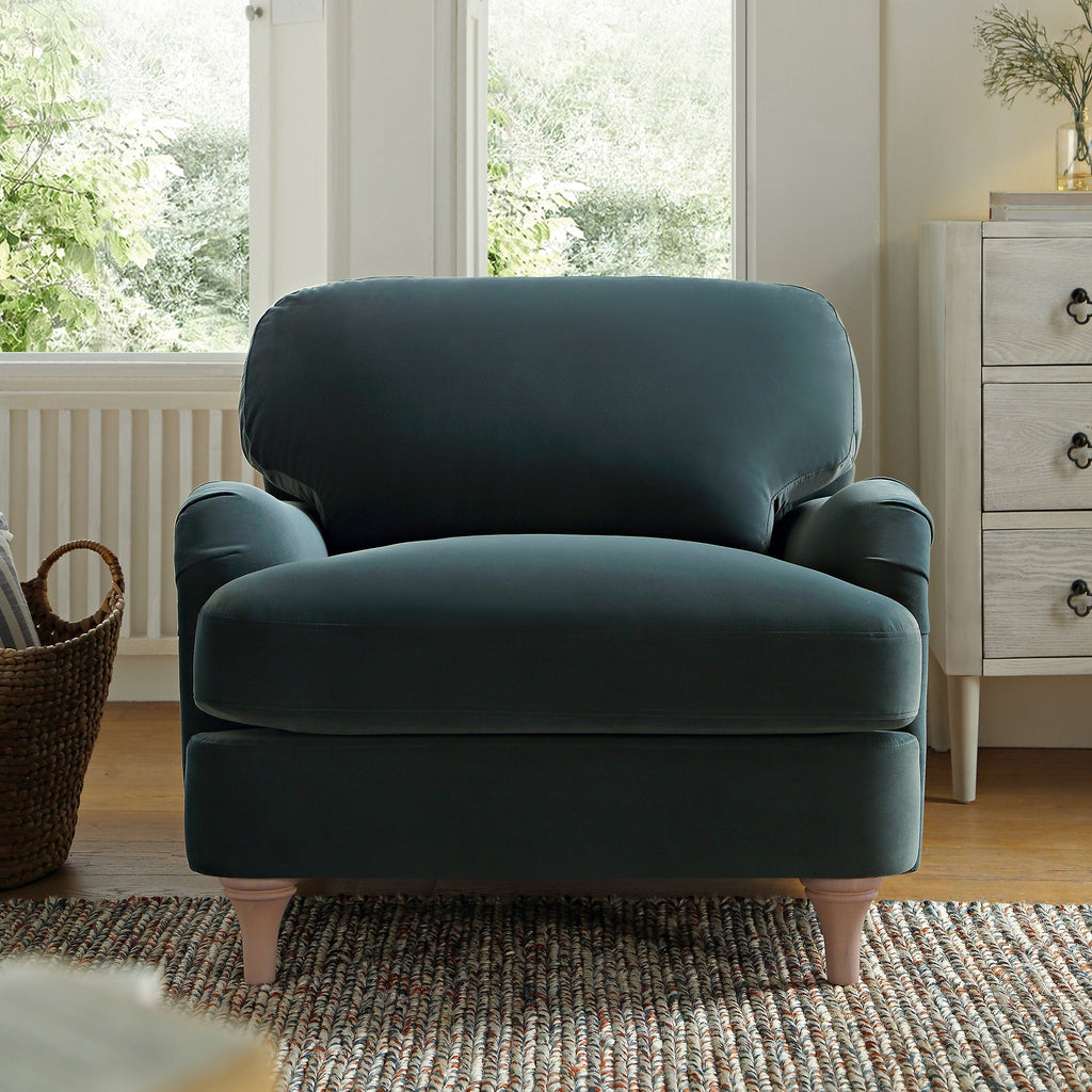 Aegean Blue Velvet Sofa, 1-Seater