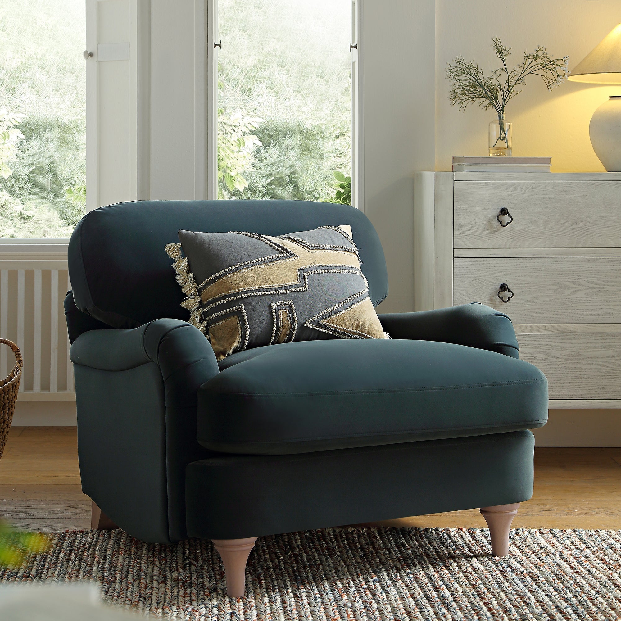 Aegean Blue Velvet Sofa, 1-Seater