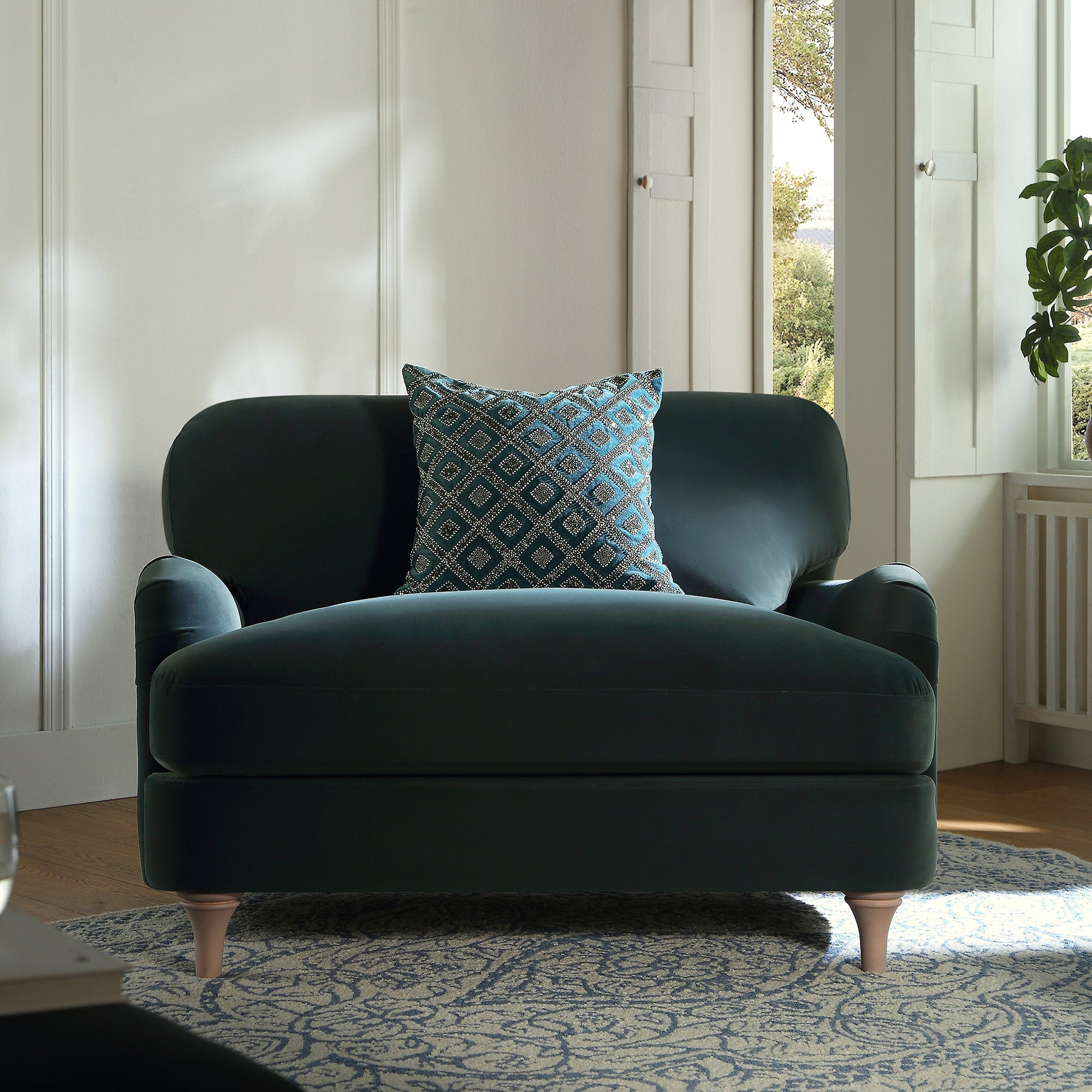 Aegean Blue Velvet Sofa, Loveseat