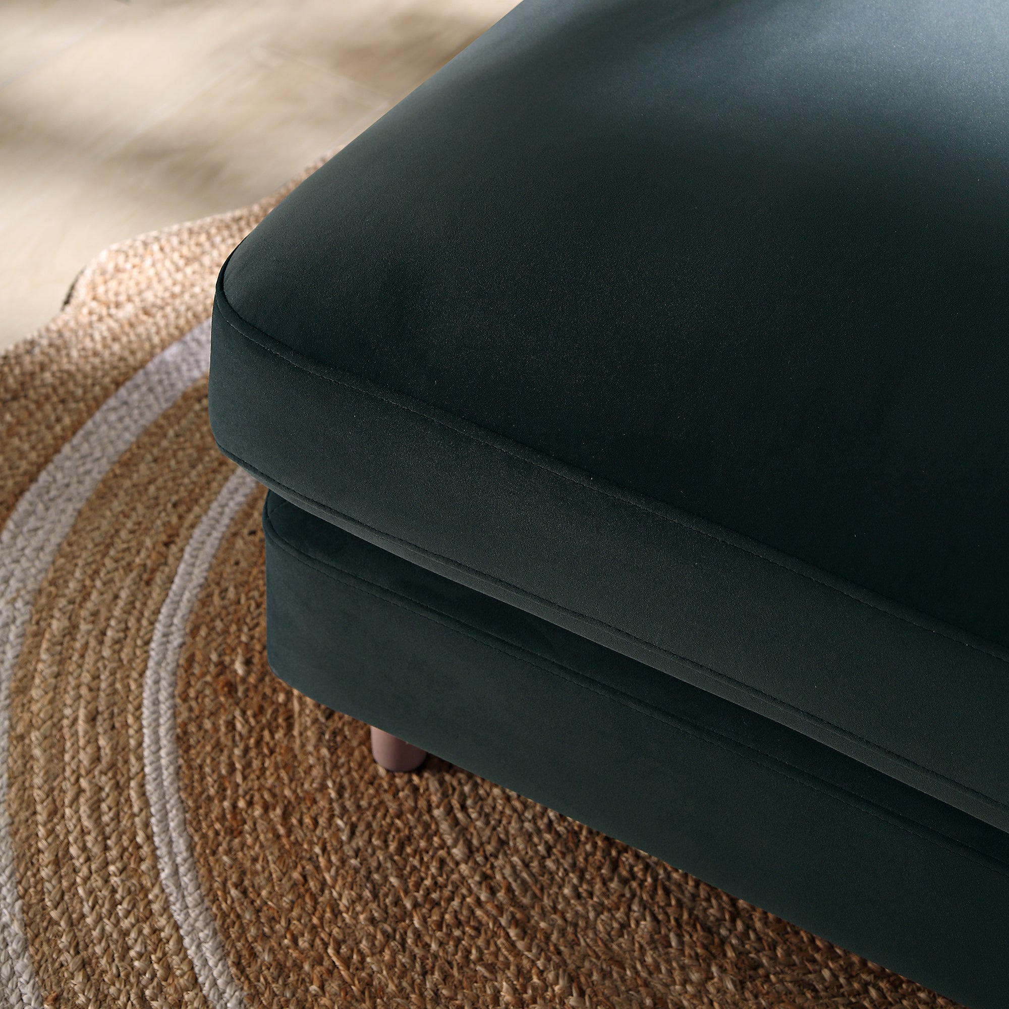 Aegean Blue Velvet Sofa, Footstool