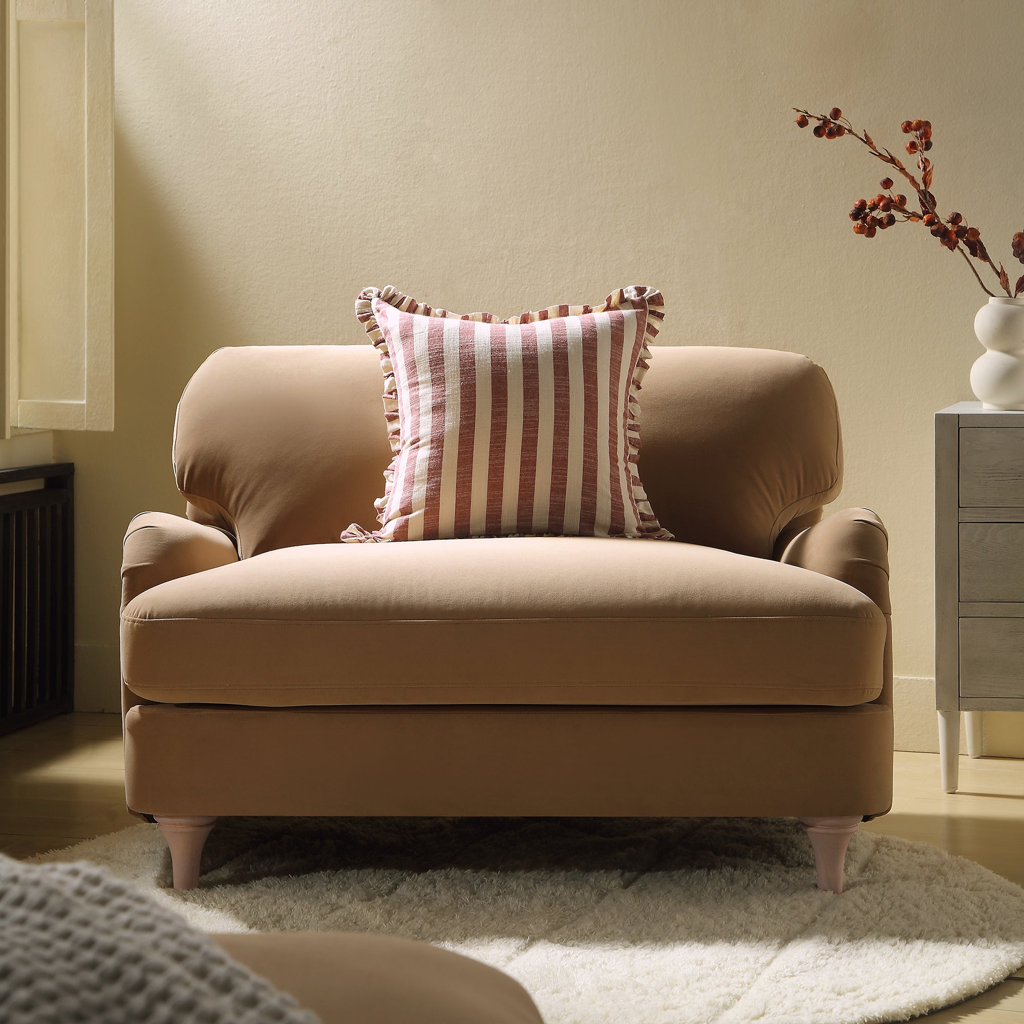 Camel Velvet Sofa, Loveseat
