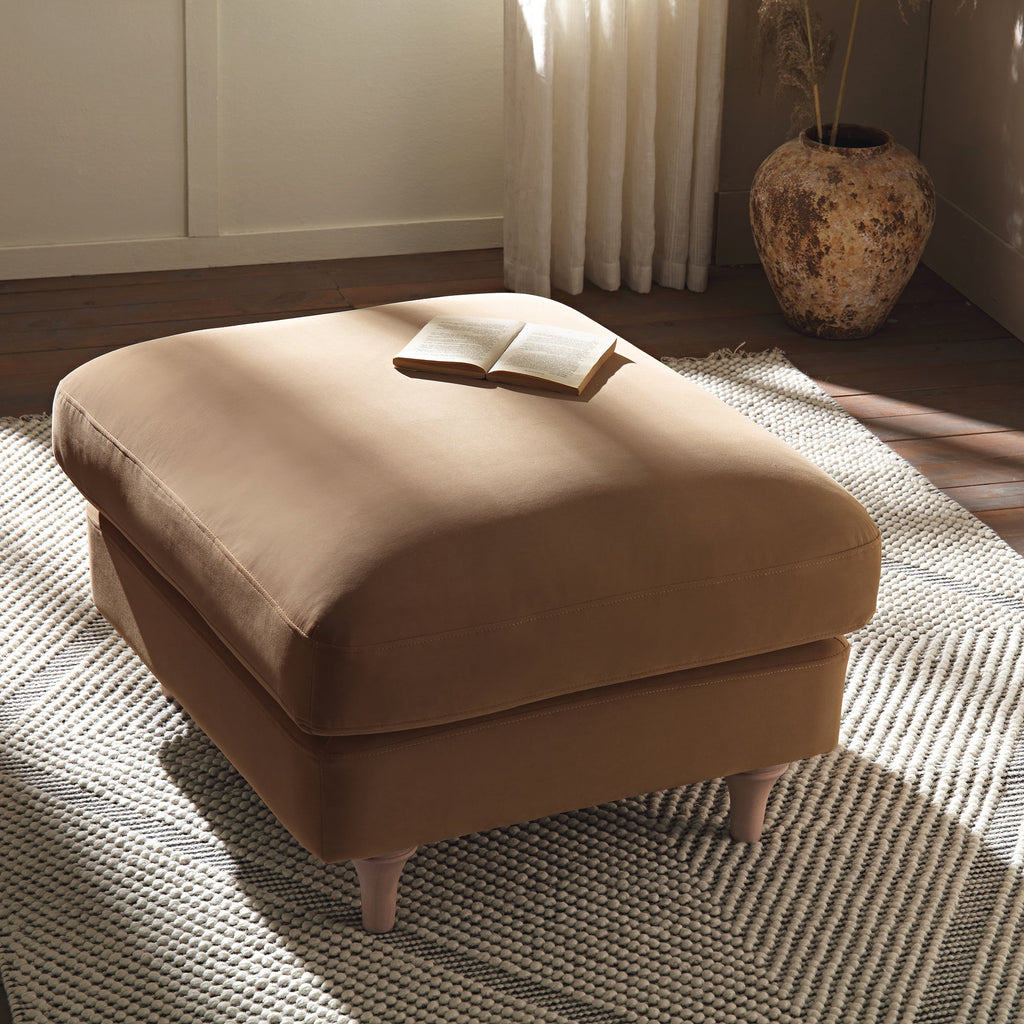 Camel Velvet Sofa, Footstool
