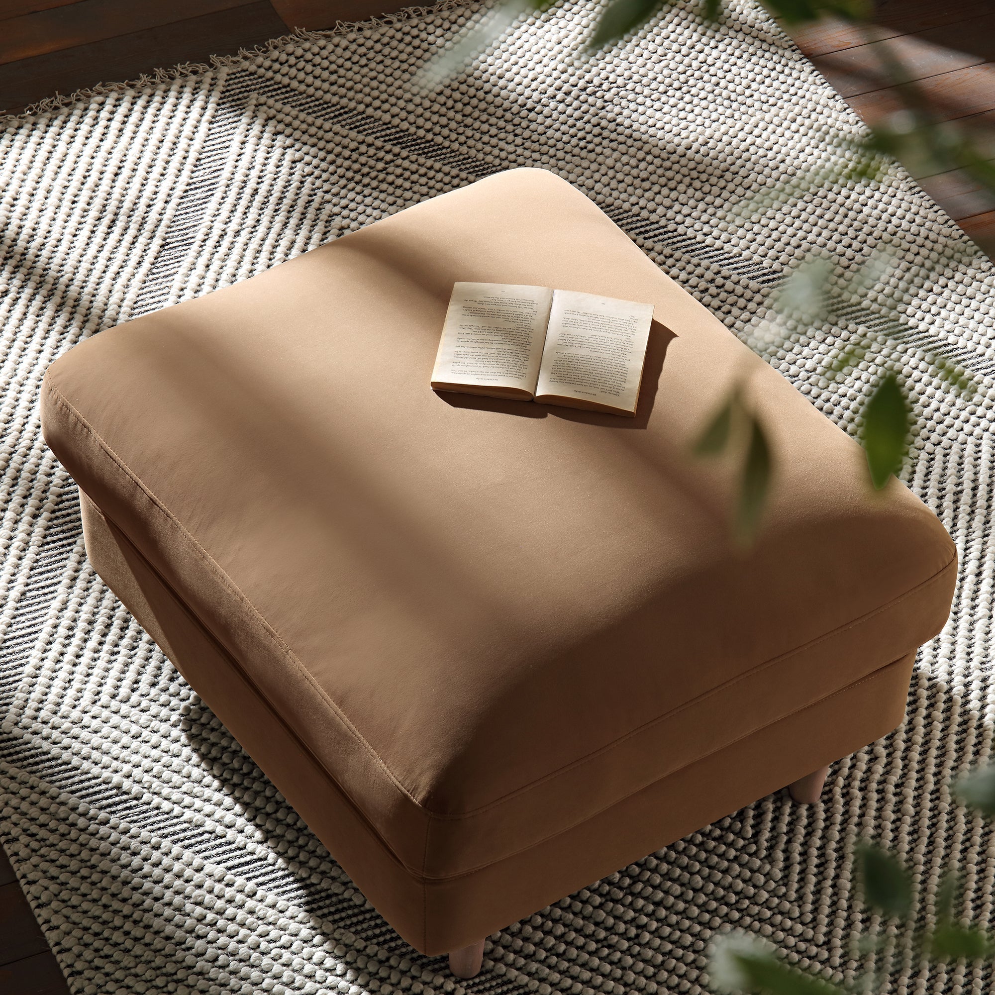 Camel Velvet Sofa, Footstool