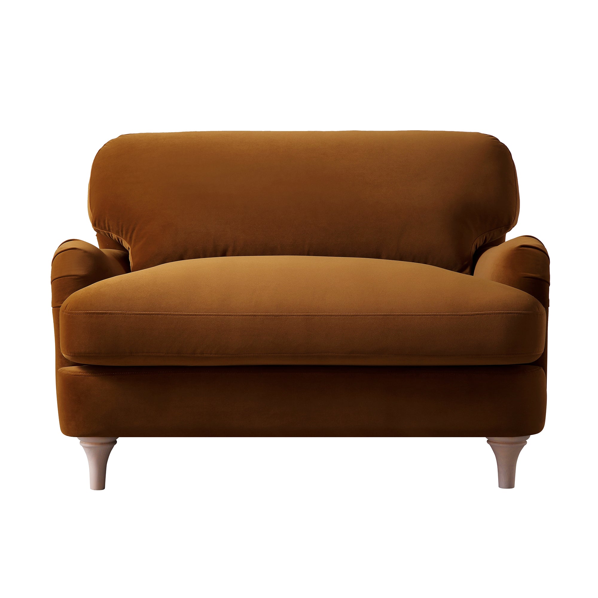 Traditional English Loveseat Sofa - Cinnamon Velvet, Curved Back, Hand Tufted Armrests, 1.5-Seater