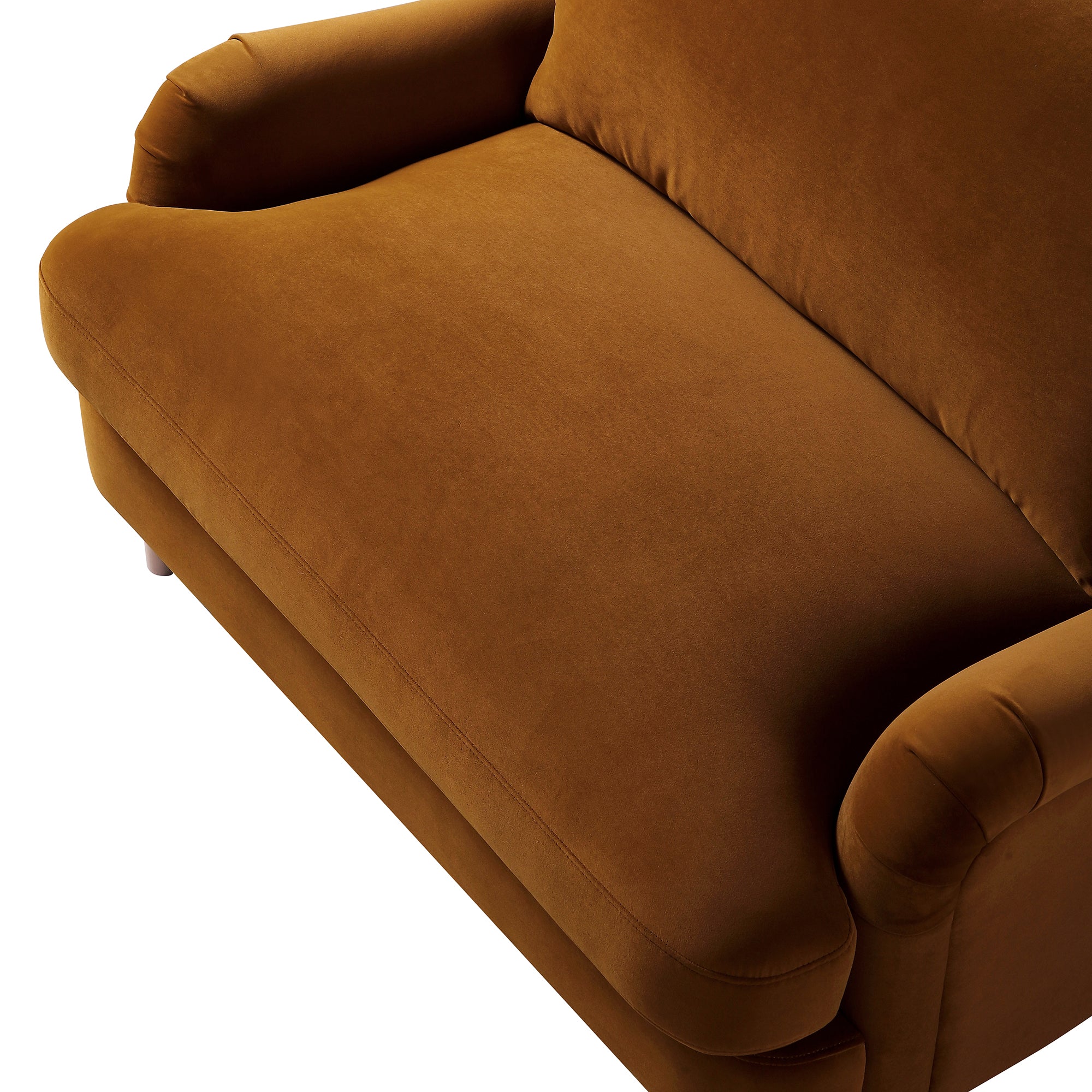 Traditional English Loveseat Sofa - Cinnamon Velvet, Curved Back, Hand Tufted Armrests, 1.5-Seater