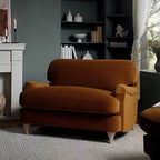 Traditional English Loveseat Sofa - Cinnamon Velvet, Curved Back, Hand Tufted Armrests, 1.5-Seater