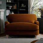 Traditional English Loveseat Sofa - Cinnamon Velvet, Curved Back, Hand Tufted Armrests, 1.5-Seater