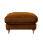 Traditional English Footstool - Cinnamon Velvet, Washed Wood Legs, Padded Seat, 31.5" W