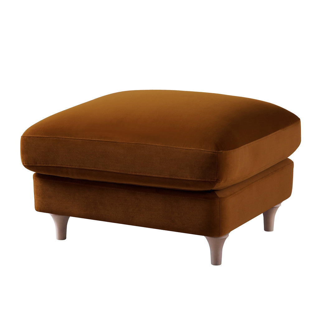Traditional English Footstool - Cinnamon Velvet, Washed Wood Legs, Padded Seat, 31.5" W