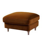 Traditional English Footstool - Cinnamon Velvet, Washed Wood Legs, Padded Seat, 31.5" W