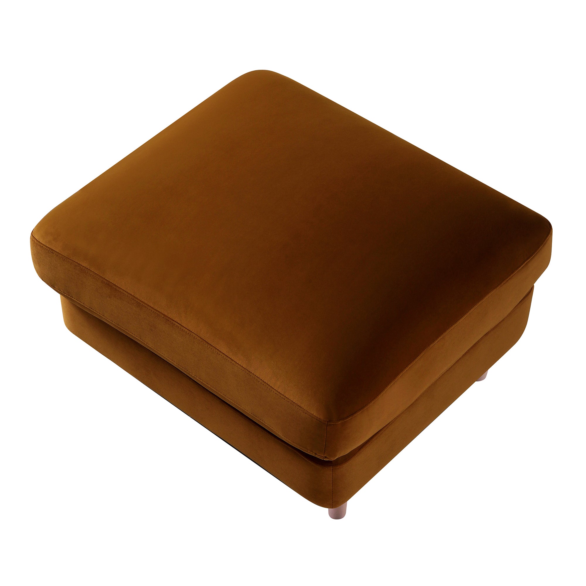 Traditional English Footstool - Cinnamon Velvet, Washed Wood Legs, Padded Seat, 31.5" W