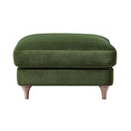 Traditional English Footstool - Fern Green Velvet, Washed Wood Legs, Padded Seat, 31.5" W
