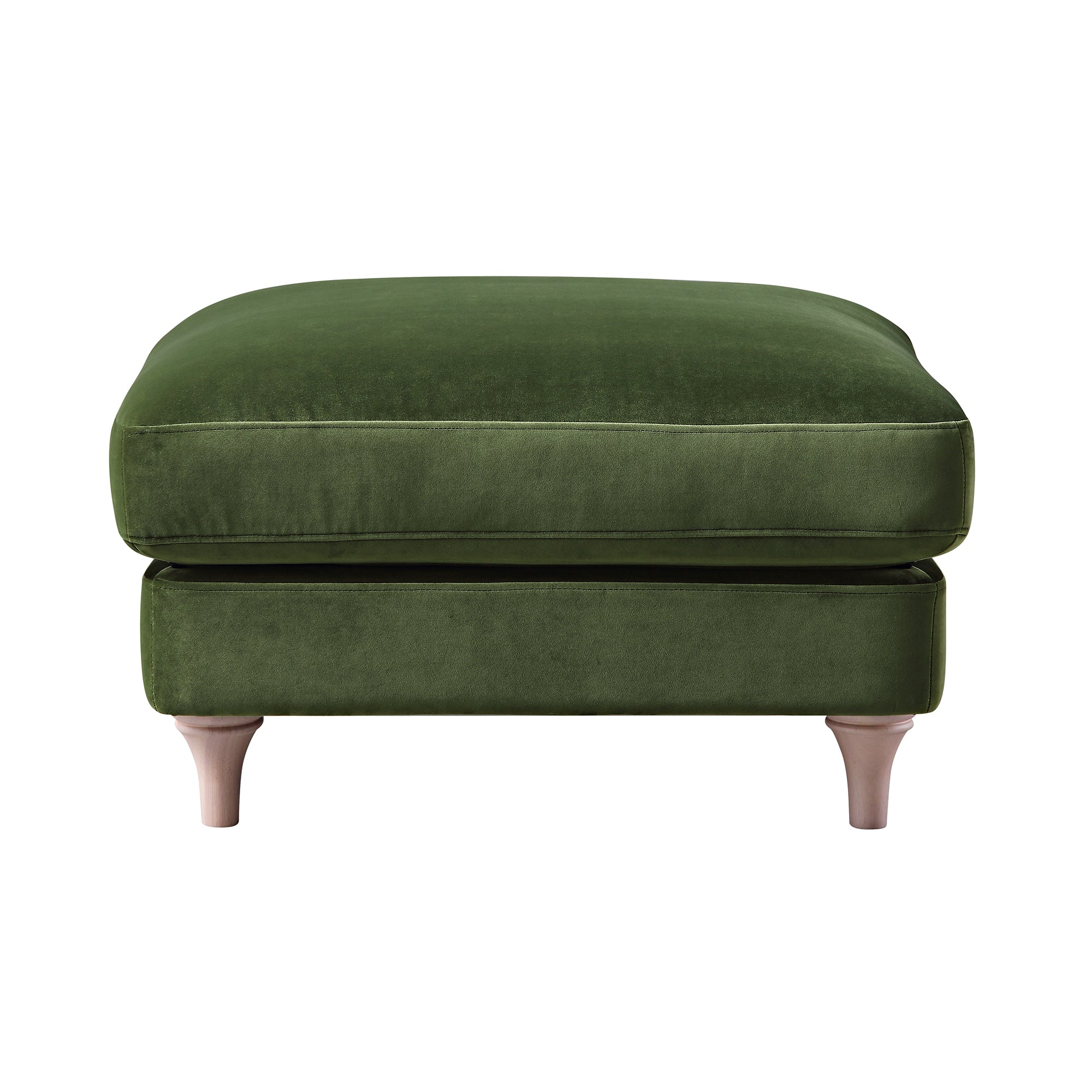 Traditional English Footstool - Fern Green Velvet, Washed Wood Legs, Padded Seat, 31.5" W