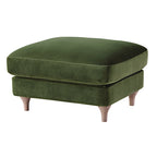 Traditional English Footstool - Fern Green Velvet, Washed Wood Legs, Padded Seat, 31.5" W