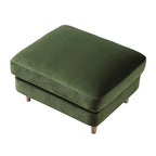 Traditional English Footstool - Fern Green Velvet, Washed Wood Legs, Padded Seat, 31.5" W