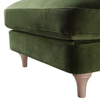 Traditional English Footstool - Fern Green Velvet, Washed Wood Legs, Padded Seat, 31.5" W