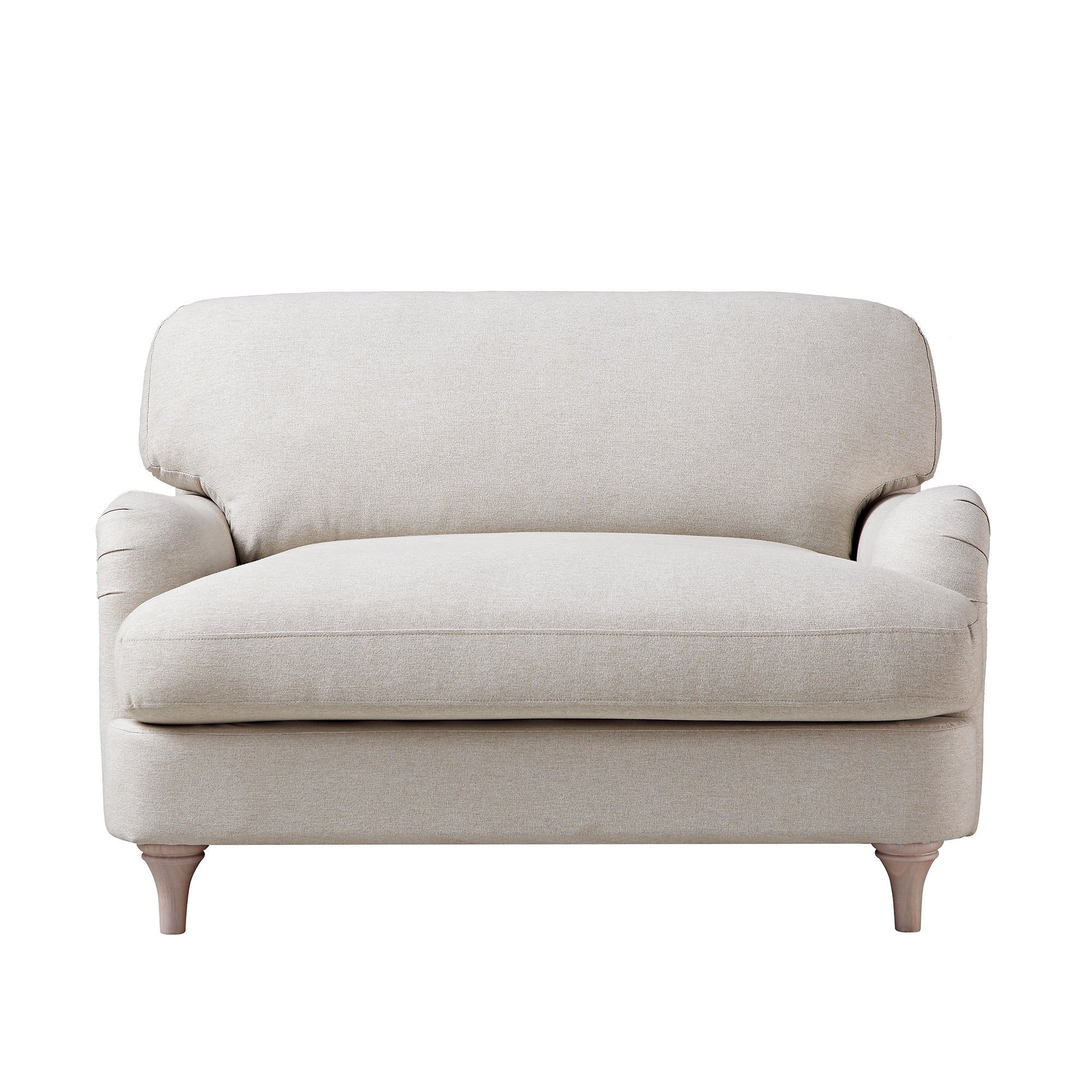 Traditional English Loveseat Sofa - Oatmeal Brushed Fabric, Curved Back, Hand Tufted Armrests, 1.5-Seater