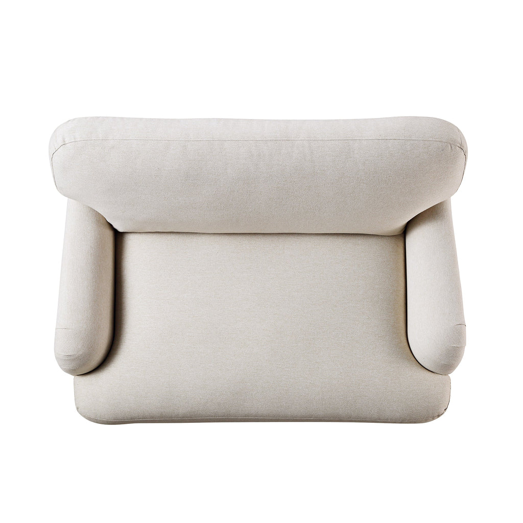 Traditional English Loveseat Sofa - Oatmeal Brushed Fabric, Curved Back, Hand Tufted Armrests, 1.5-Seater