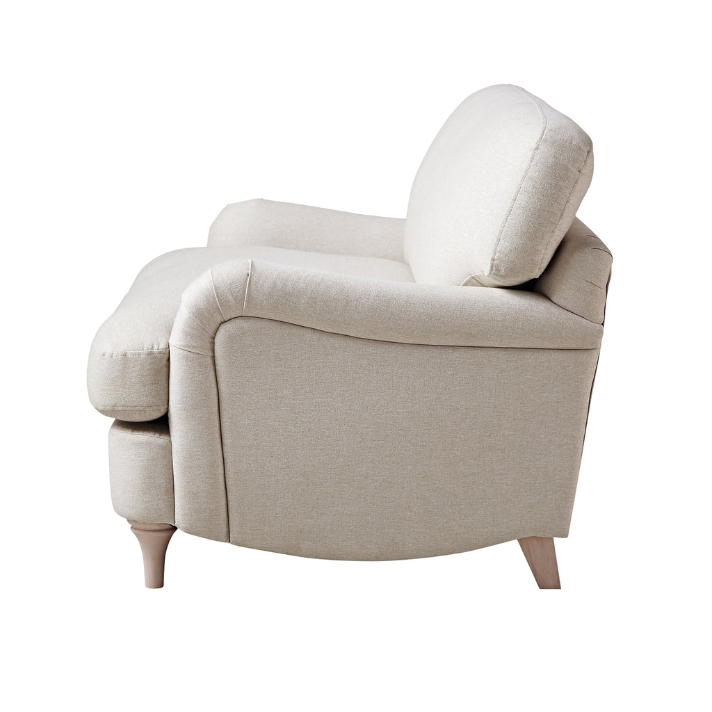 Traditional English Loveseat Sofa - Oatmeal Brushed Fabric, Curved Back, Hand Tufted Armrests, 1.5-Seater