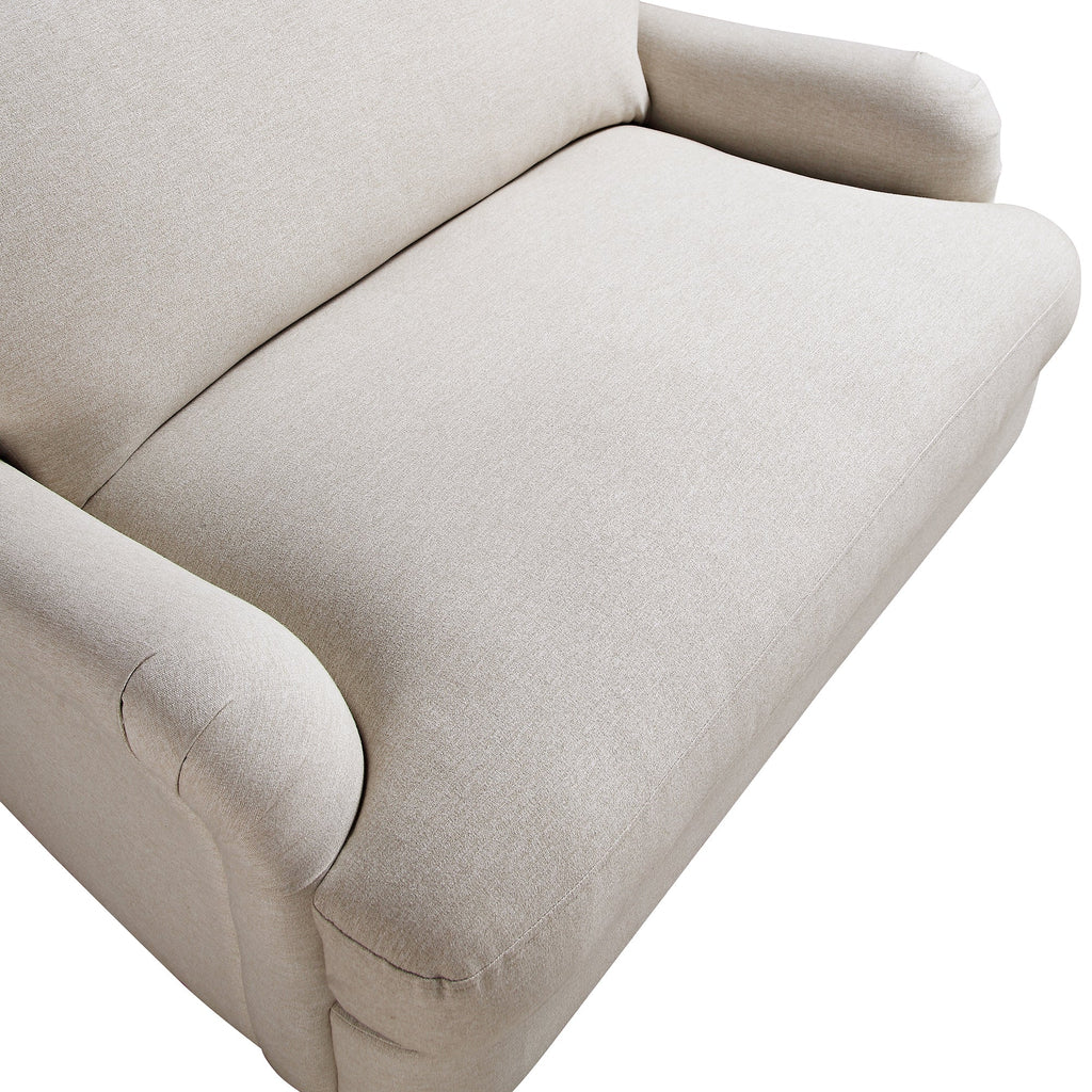 Traditional English Loveseat Sofa - Oatmeal Brushed Fabric, Curved Back, Hand Tufted Armrests, 1.5-Seater