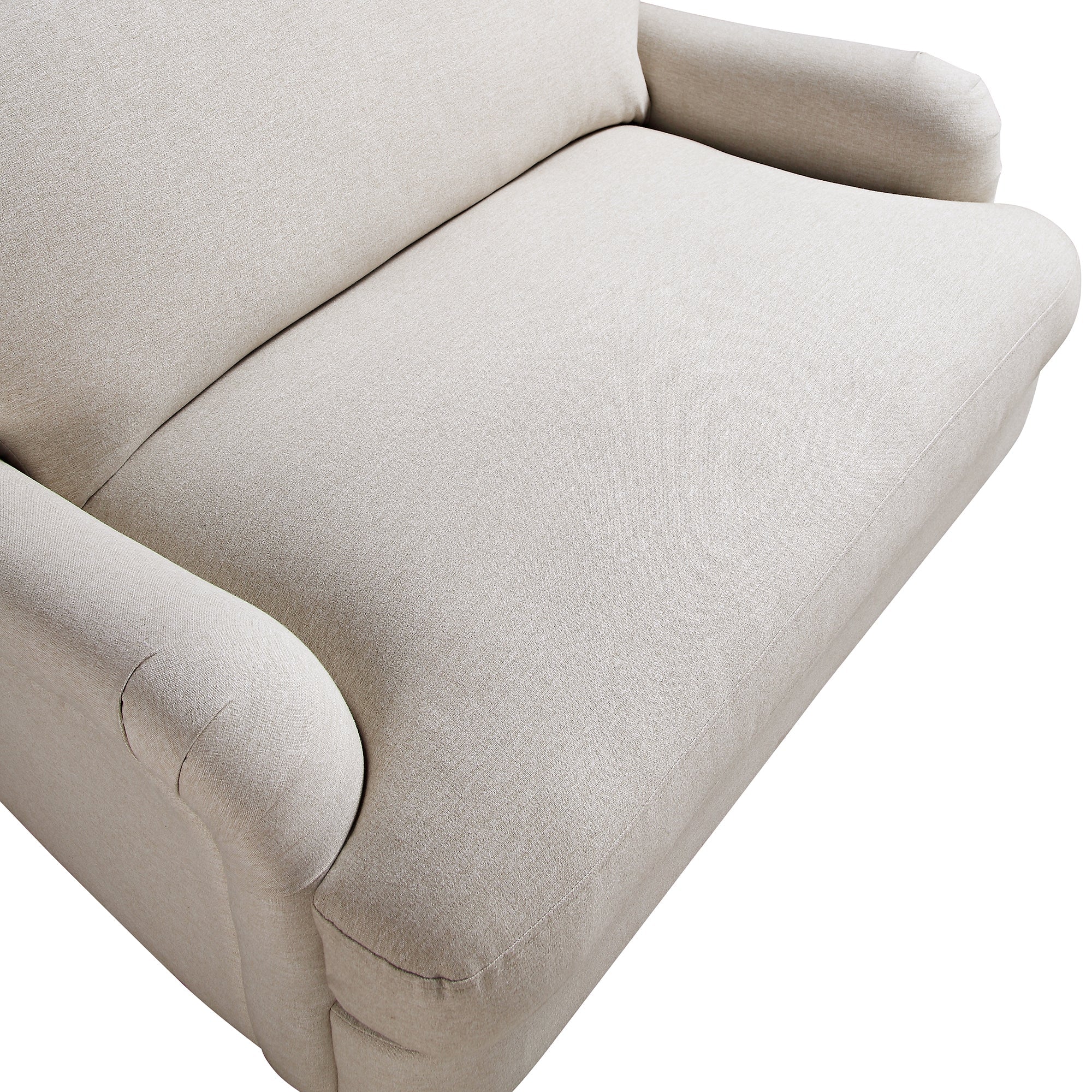 Traditional English Loveseat Sofa - Oatmeal Brushed Fabric, Curved Back, Hand Tufted Armrests, 1.5-Seater