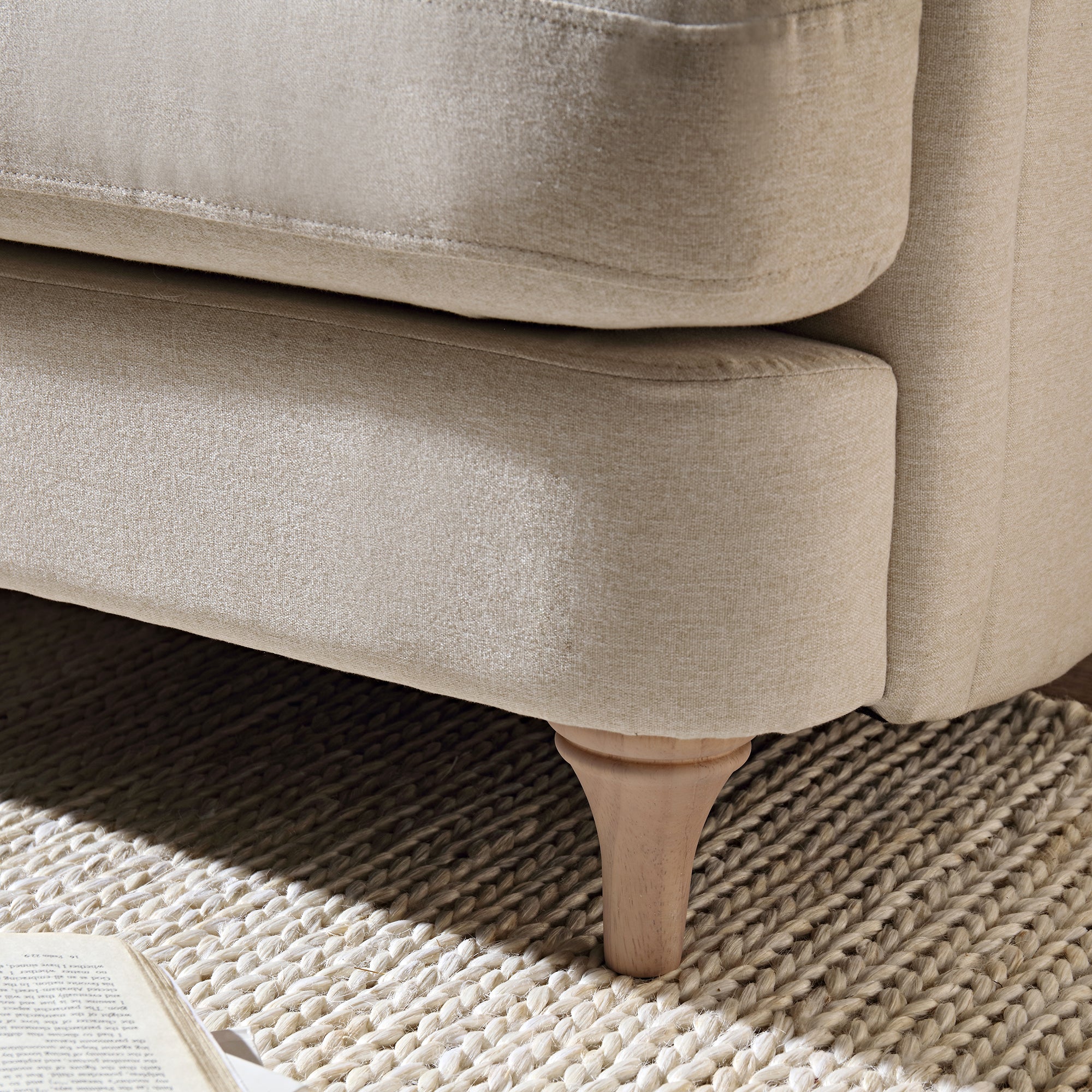 Traditional English Loveseat Sofa - Oatmeal Brushed Fabric, Curved Back, Hand Tufted Armrests, 1.5-Seater